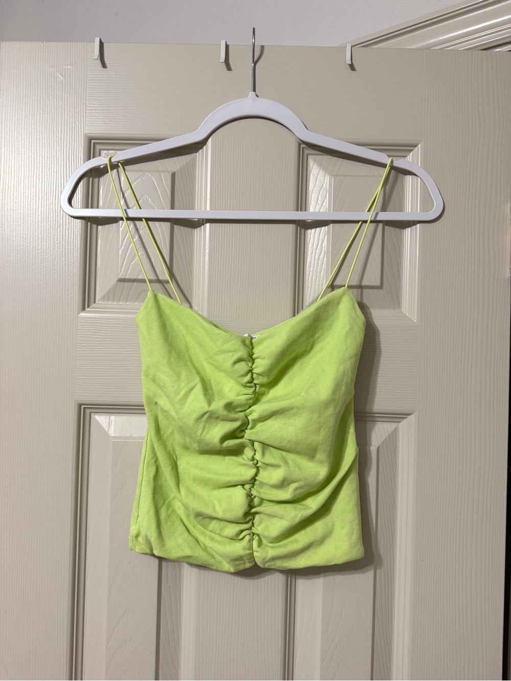 Zara Ruched Spaghetti Strap Tank Top in Lime Green